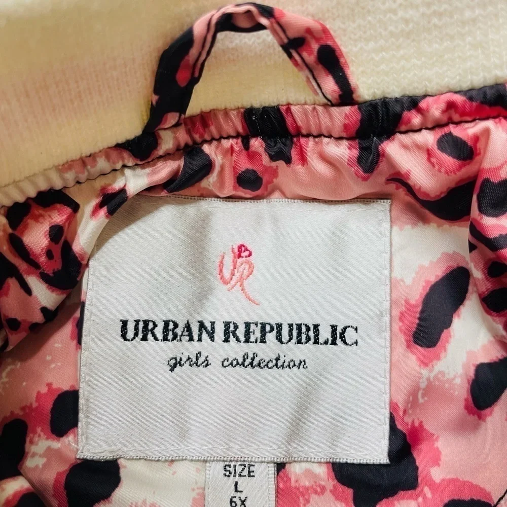 URBAN Republic Girl’s Pink Leopard Animal Print Bomber Jacket Size L/6X